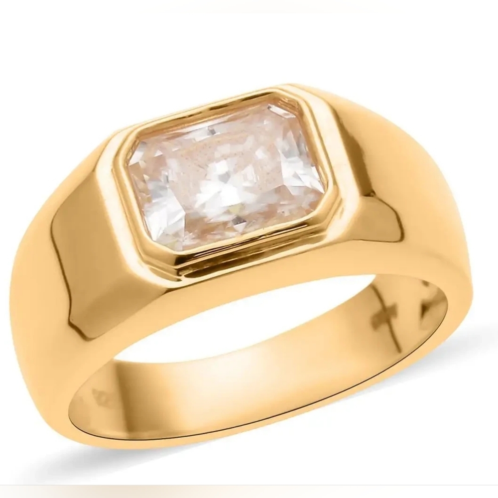 Father's Day Moissanite Men's Ring in Vermeil YG Over Sterling Silver